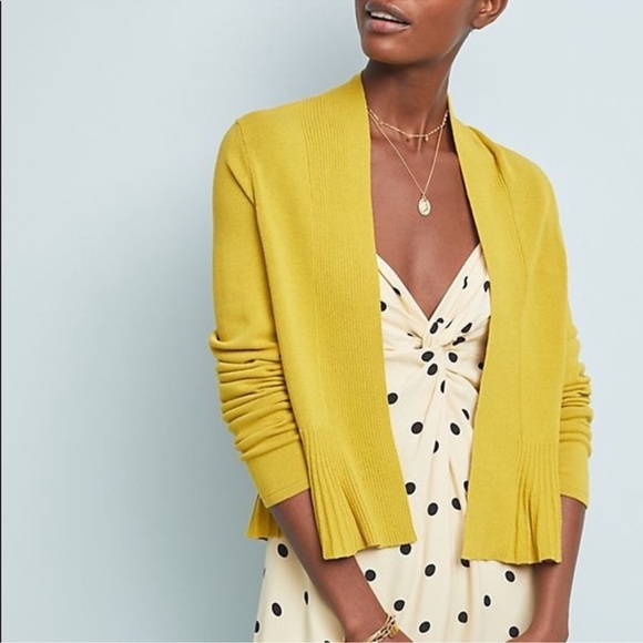 Anthropologie Chartreuse Peplum open cardigan sweater women size XS - Picture 1 of 6